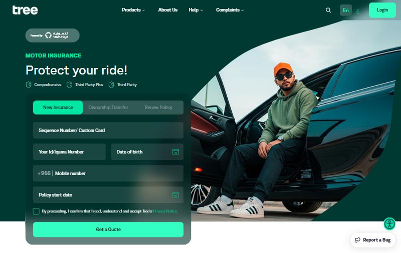 Tree's Motor Insurance page: Protect your ride